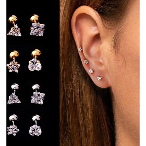 1PC 3MM-5MM Star Love CZ Cartilage Nose Earrings Piercing for Women Industrial Piercing Jewelry Plugs and Tunnels Earrings
