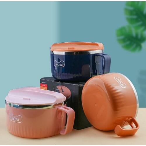 Stainless Steel Instant Noodle Bowl Lunch Box with Lid Drain Hole Silicone Sealing Ring Tool