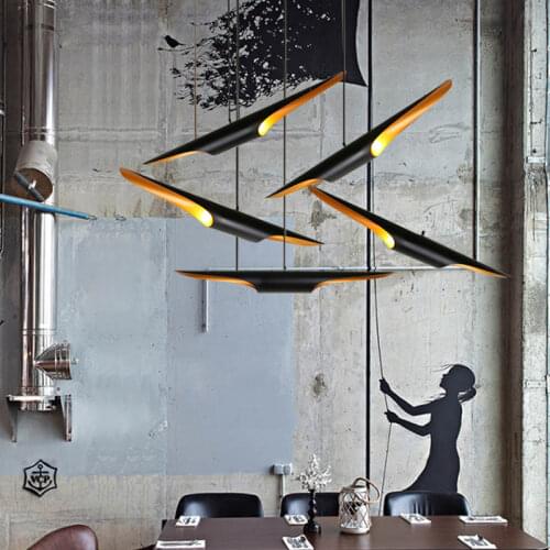 Nordic Simple Metal Tube Unique Design Retro Vintage Home Decoration Modern Black Led Pendant Lights With Long Open Cut Shades