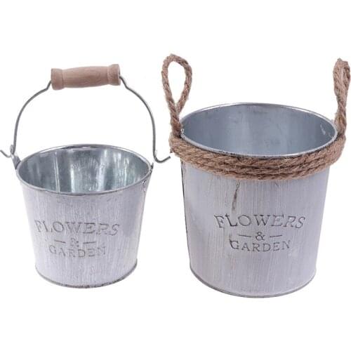 Pastoral Style Ornaments Craft Vase Desktop Garden Flower Bucket Iron Countryside Vintage Decoration Craft for Home Room Office
