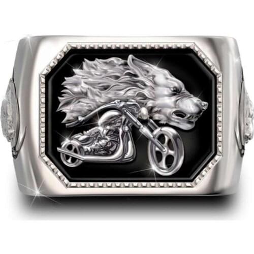 Domineering Wolf Motorcycle Rings For Men Silver Color Super Cool Personality Gothic Punk Rock Biker Mens Ring Party Jewelry