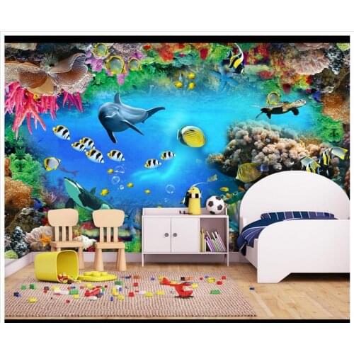 High end Custom 3d wallpaper 3d wall murals wallpaper 3D fantasy submarine world beautiful cartoon children room background wall