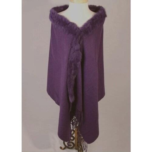 Purple New Womens 100% Wool Cashmere Pashmina Rabbit Fur Shawl Scarf Winter Warm Cape Muffler Oversize 180 x 70cm 011612