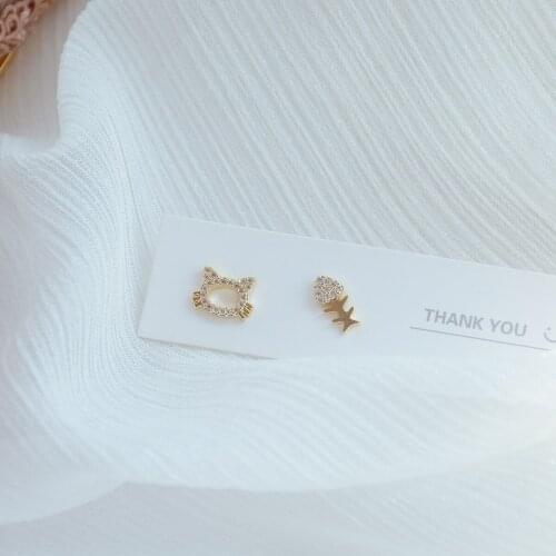 2021 New Arrival Delicate Jewelry 14K Real Gold Plated Cute Fish Stud Earrings Cubic Zircon Cat Earrings