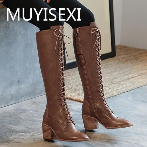 Woman winter street fashion zip cow leather round toe 7cm high heels nightclub classic stretch thigh high boots DSHL02 MUYISEXI