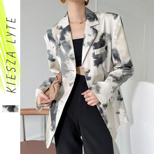 Casual Suit Blazer for Women Autumn 2021 New Ink Dyed Oversized Suit Coat Female Vintage Double Breasted Jackets Outwear