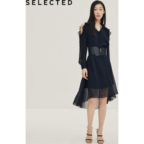 SELECTED Womens Summer Chiffon V-neck Strapless Ruffled Sweet Dress S|42022J535