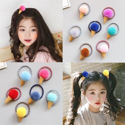 Popular 1PC Elastic Ponytail Holder For Kids Girls Fluffy Cute Ice Cream Candy Colors Adjustable Hair Ties Faux Fur Hair Rope