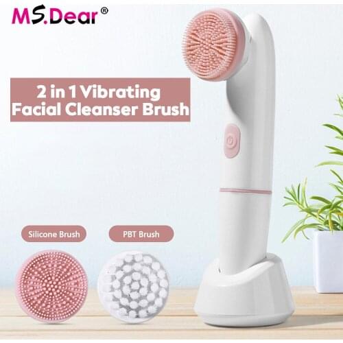 2 in 1 Electric Silicone Face Cleansing Brush Vibration Massage Facial T Zone Deep Clean Remove Exfoliating Acne Skin Care Tools