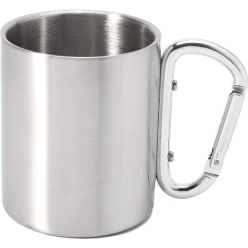 220ml Camping Travel Stainless Steel Cup Carabiner Hook Handle Picnic Water Mug Outdoor Travel Hike Cup Drop Ship