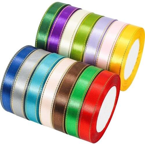 25Yards 1.5CMGolden Edged Satin Ribbon Polyester Gift Packaging Rope Wrapping Christmas DIY Material