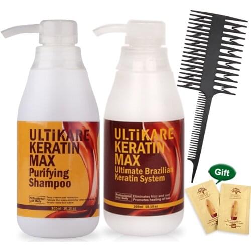 300ml Brazilian 4 Formalin content Keratin Treatment+Purifying Shampoo Straighten and Repair Strong Cruly Hair+Free Salon Comb