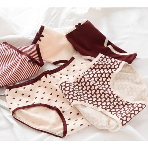 5Pcs/Lot Cute Sweet Love Panties for Woman Girls Underwear Cotton Mid-waist Briefs Sexy Lingerie Female Panties Pantys Underpant