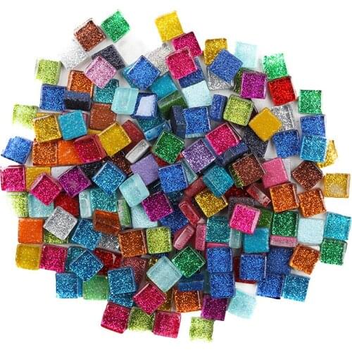 50PCS Diy Mix Color Glitter Glass Mosaic Stones Mosaic Tiles Glass Pebbles Crafts Material Puzzle For Diy Mosaic Making 10*10mm