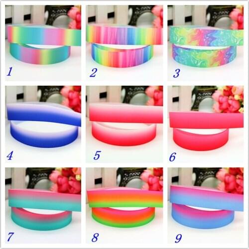 7/8'' Free shipping gradient color fade rainb printed grosgrain ribbon hairbow headwear party decoration diy wholesale 22mm S502