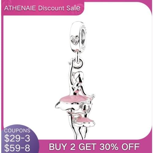 ATHENAIE 925 Sterling Silver Dancer Charms Clear Heart CZ Ballet Mother & Danghter Dangle Charm for Bracelet Necklace Girl Gifts