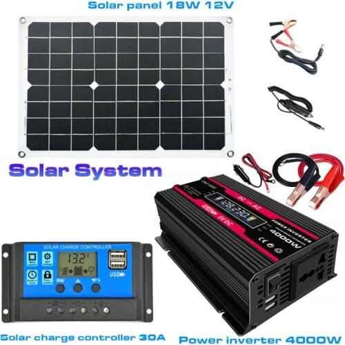 4000W Car Power Inverter Solar Panel System Kit 12V to 110V 220V With LED Display Voltage Transformer Modified Sine Wave