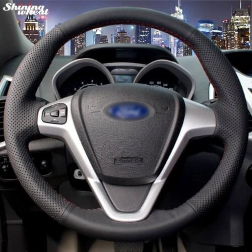 Shining wheat Black Leather Car Steering Wheel Cover For Ford Fiesta Ecosport B-MAX Ka(Ka+) Tourneo Courier Transit Courier