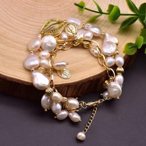 Handmade Natural White Baroque Pearl 2 Layer Charm Bracelets For Women Girls Wedding Vintage Jewelry Trendy Fine Female Pulseras