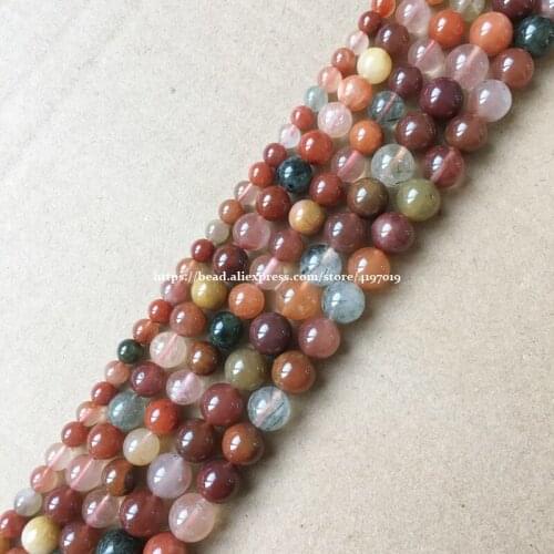 Natural Stone Smooth Mixed Colors Rutilated Quartz Crystals Loose Beads 15" Strand 4 6 8 10 12mm For Jewelry