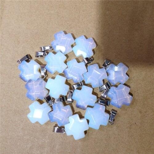 10Pcs 16x7mm White Opal Facet Cross Pendant Beads For DIY Jewelry Making Necklace Accessories Gift