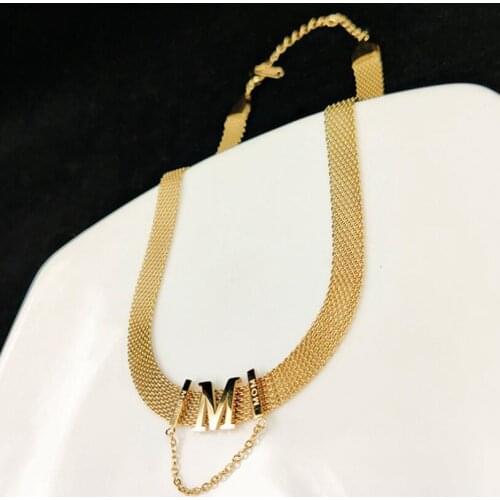 316L Stainless Steel Upscale Jewelry Punk M Letter Mom Smiley Charms 8mm Wide Chain Choker Neck Necklace For Women Jewelry