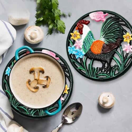 1PCS Cast Iron Trivet Mat Heat-Resistant Non-slip Hollow Chicken Hot Pad Drink Coaster Tableware Placemat For Home Kitchen