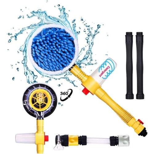 Car Wash Microfiber Brush 360°Spin Auto Rotate, Detachable & Extendable Garden Hose Spray Gun For Car Cleaning&Garden Use,2 In 1