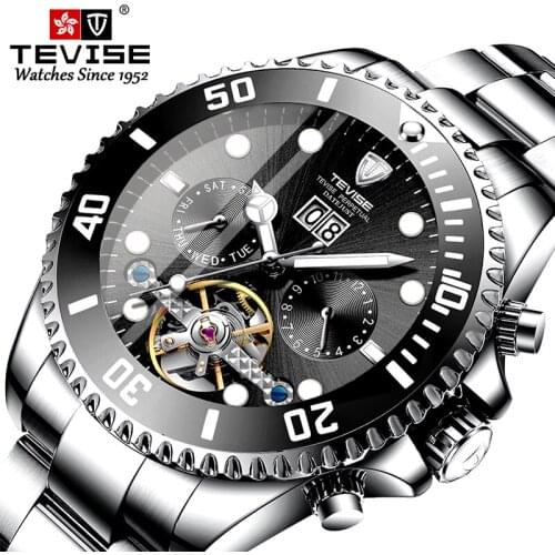 Dropshipping Tevise Top Brand Men Mechanical Watches Automatic Watch Famous design Fashion Luxury Gold Clock Relogio Masculino