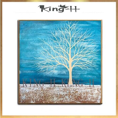 El más nuevo 100% pintado a mano pared arte cuadro abstracto lindo árbol azul pintura al óleo en lienzo para sala de estar dormi