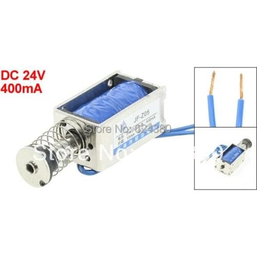 JF-Z05 DC 24V 400mA 10mm Stroke 45N 4.5Kg 9.9LB Force Push Type Open Frame Solenoid Electromagnet