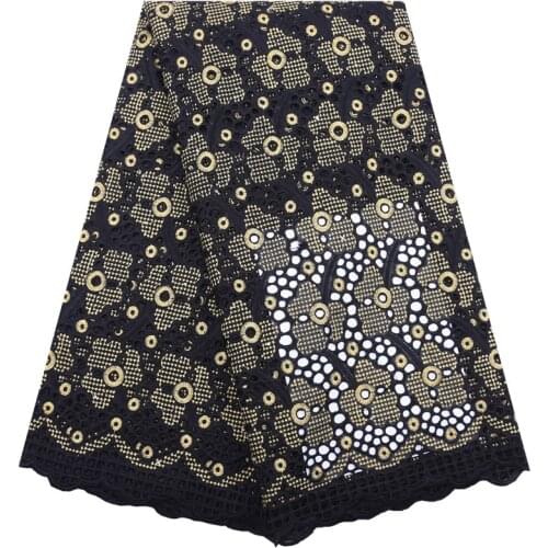 Kalume African Lace Fabric Black Swiss Cotton Lace Fabric Holes Nigerian Swiss Voile Lace In Switzerland Stoned For Sewing F1826