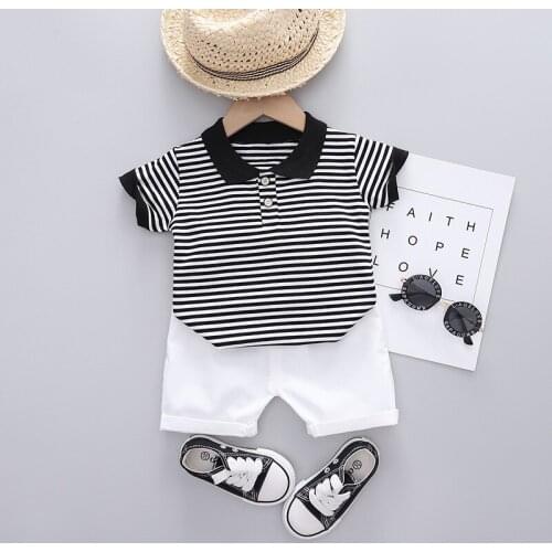 2021 New Summer Baby Boys Gentleman Clothing Suit Kids Girls Striped Lapel T-shirt +shorts 2-piece Toddler Casual Clothes Sets
