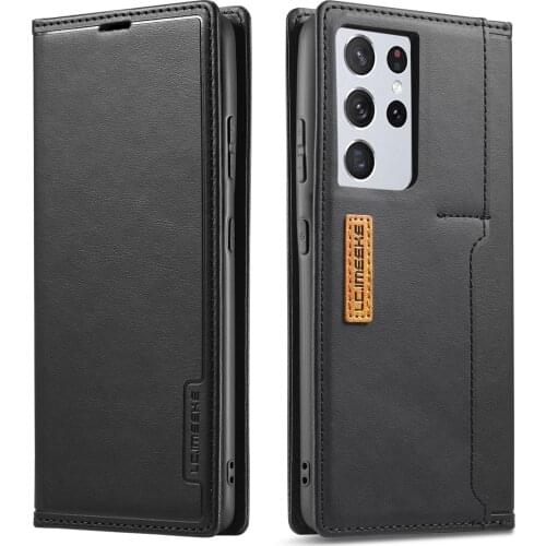 Leather Flip Cover For Samsung Galaxy S21 S20 Ultra S10 S8 S9 Plus S21 FE Contrast Color Magnetic Holster sim card slot Cover