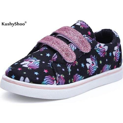 KushyShoo Kids Shoes Fashion Cartoon Printed Hook & Loop Childrens Sneakers Girls and Boys Toddler Sneakers Canvas Shoes
