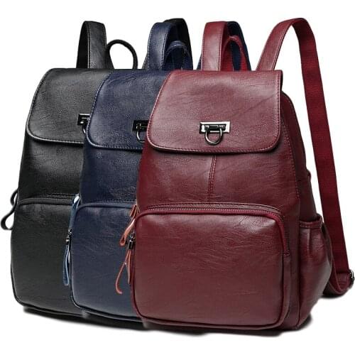 Fashionable Simple Backpack Woman 2020 New Casual Leather Black Ladies Shoulder Bags Brown Large Capacity Blue Travel Bag Women