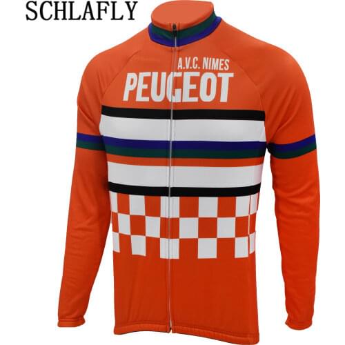 Peugeot men white cycling jersery long sleeve retro bike winter fleece wool & no fleece bicycle clothing schlafly autumn