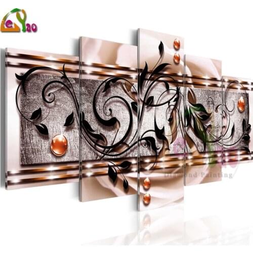 Diy full square/round drill 5 panel diamond painting 5pcs abstract line 5d mazaika embroidery sale kit multi-picture leaf