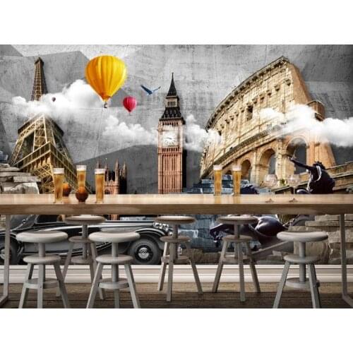 Wall paper 3d mural custom Retro nostalgic cement wall world architecture TV background wall 3D restaurant Wallpaper murals