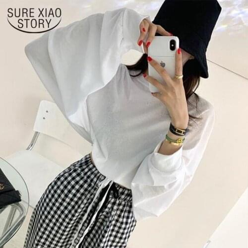 New Autumn Long Sleeve Cotton White Corset Top Blouse 2021 Korean Plus Size Blouses Loose Short Black Shirts Women Blusas 11981