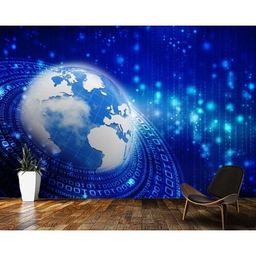 Papel de parede Global Network Internet Earth Digital Technology Concept Creative 3d wallpaper,living room tv wall bedroom mural