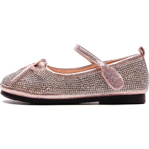 Girl shoes for kids Butterfly-Knot Bling rhinestone Princess soft Leather ballet flats Children Flats Mary Jane shoes autumn