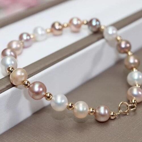 Charming 9-10mm south sea round multicolor pearl braccelet 7.5-8"Bracelet