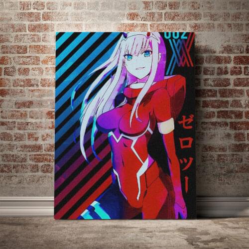 Anime Franxx 002 Zero Two fanart Poster Framed Wooden Frame Canvas Wall Art Decoration prints for living room Home bedroom decor