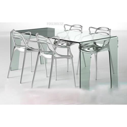 Transparent Dining Chair for Kitchen Modern Fashion with Armrest Crystal Chair Hotel Club Restaurant Simple Ins Acrylic Armchair