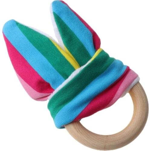 Handmade Wooden Natural Baby Teething Ring Chewie Teether Bunny Sensory Toy Gift