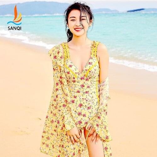 Sanqi 2021 New Sexy Kawaii Sweet Flower Style Anti-exhaust Swimsuit Sunscreen Open Back Gentlewoman Must Have