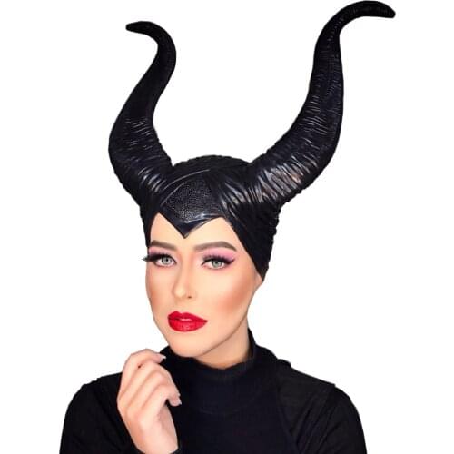 Bull Horns Hat Cosplay Maleficent Queen Headpiece Women Halloween Costumes Anime Witch Headdress Party Props