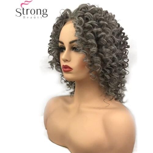 StrongBeauty Womens Synthetic Lace Front Wigs Gray/Light brown Ombre Medium Hair African American Wig