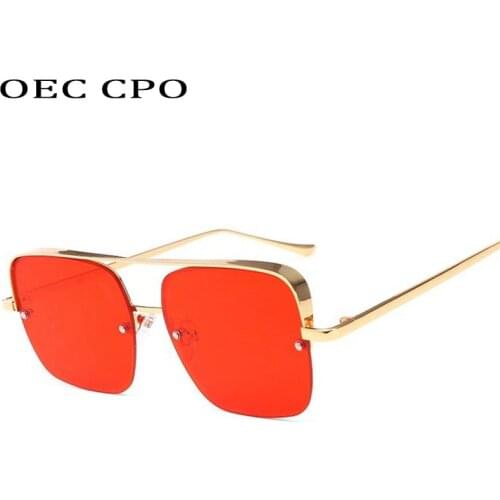 Metal Square Half frame Sunglasses Men Women Fashion Glasses Brand Designer Retro Frame High Quality Grey Red Transparent lens